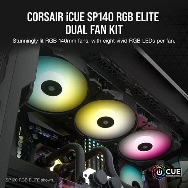 CORSAIR ICUE SP140 140mm RGB Elite With Lighting Node Core Cabinet Fan (Black) (Dual Pack)