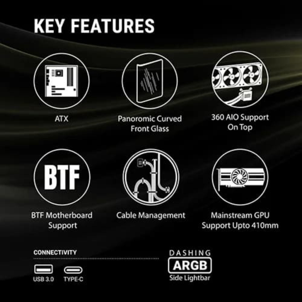 ANT ESPORTS Crystal ARC ARGB ATX Mid Tower Cabinet ( Black )