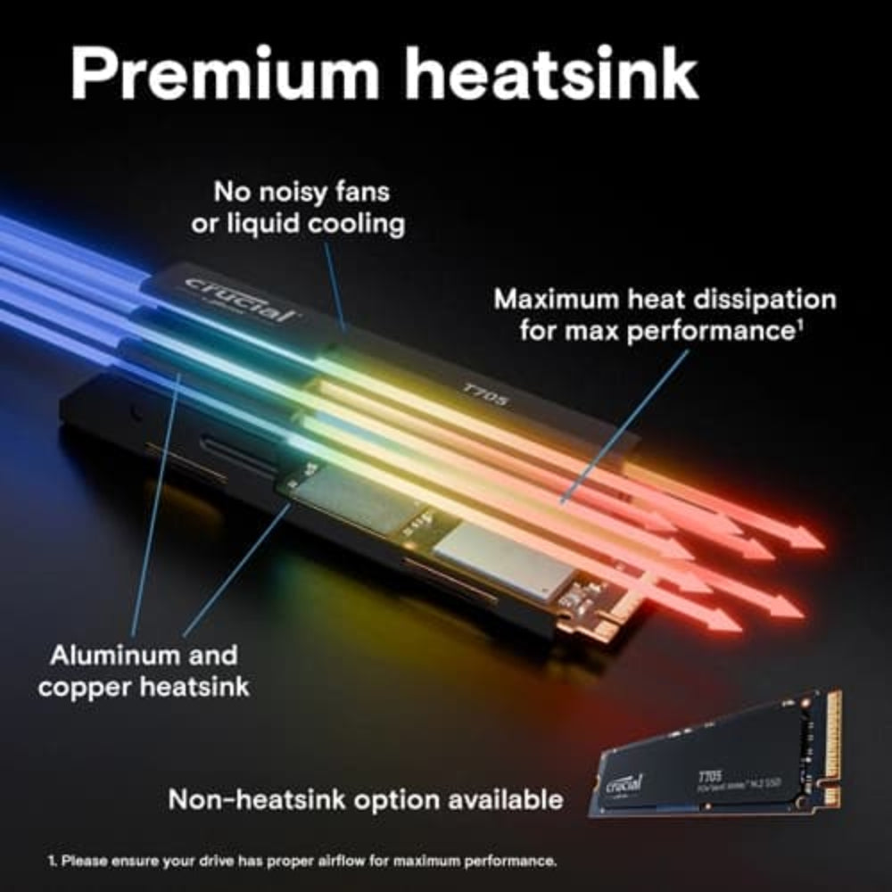 CRUCIAL T705 1TB M.2 NVME Gen5 Solid State Drive ( SSD ) ( With Heatsink )