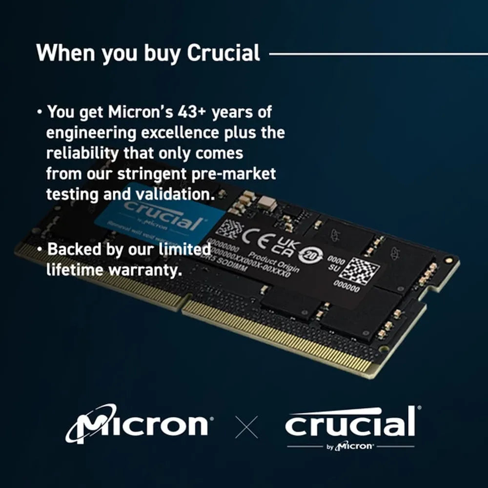 CRUCIAL 16GB ( 16GB x 1 ) 5200MHz DDR5 Laptop RAM ( CL42 )
