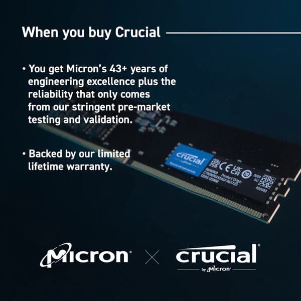 CRUCIAL 16GB ( 16GBx1 ) 5200MHz DDR5 RAM ( CL42 )