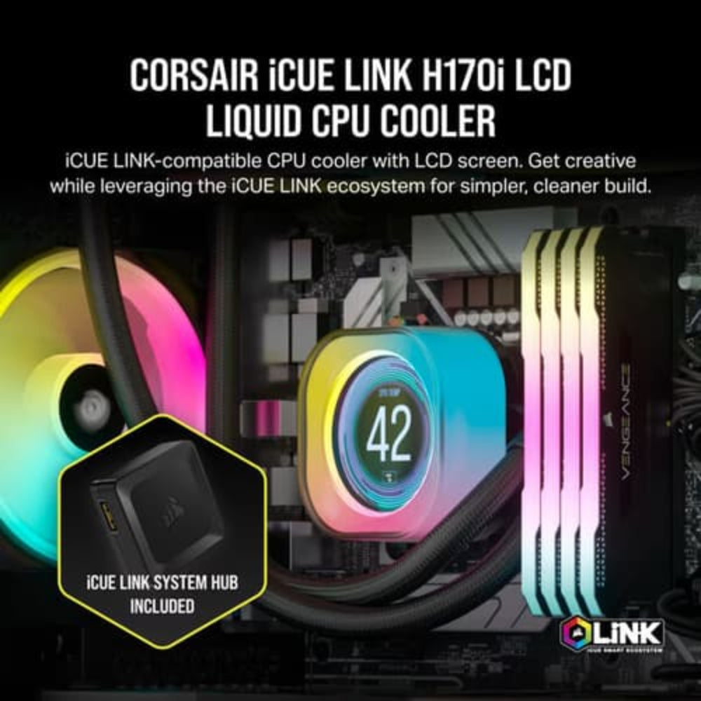 CORSAIR iCUE Link H170i RGB 420mm CPU Liquid Cooler (Black) ( With LCD Display )