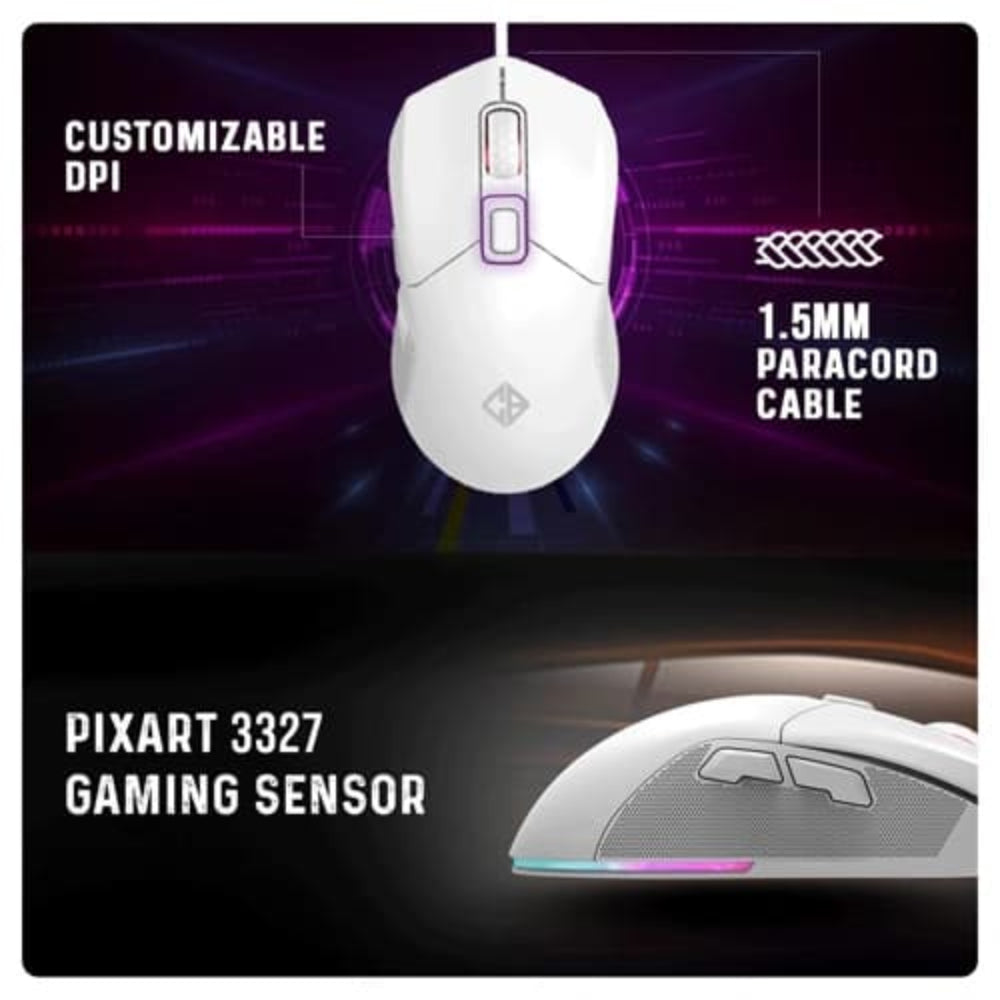 COSMIC BYTE Firestorm Wired Ergonomic RGB Gaming Mouse ( 12400DPI / 7 Macro Buttons ) ( White )