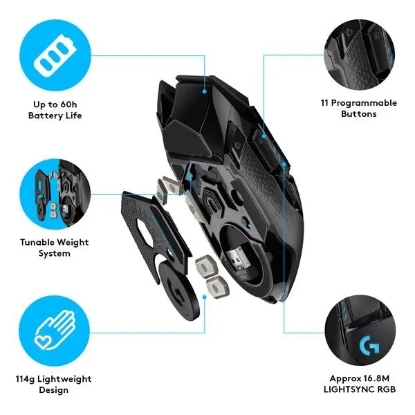 LOGITECH G502 Lightspeed Wireless Ergonomic Gaming Mouse ( G502-LIGHTSPEED ) ( 25600DPI / 11 Macro Buttons ) ( Black )