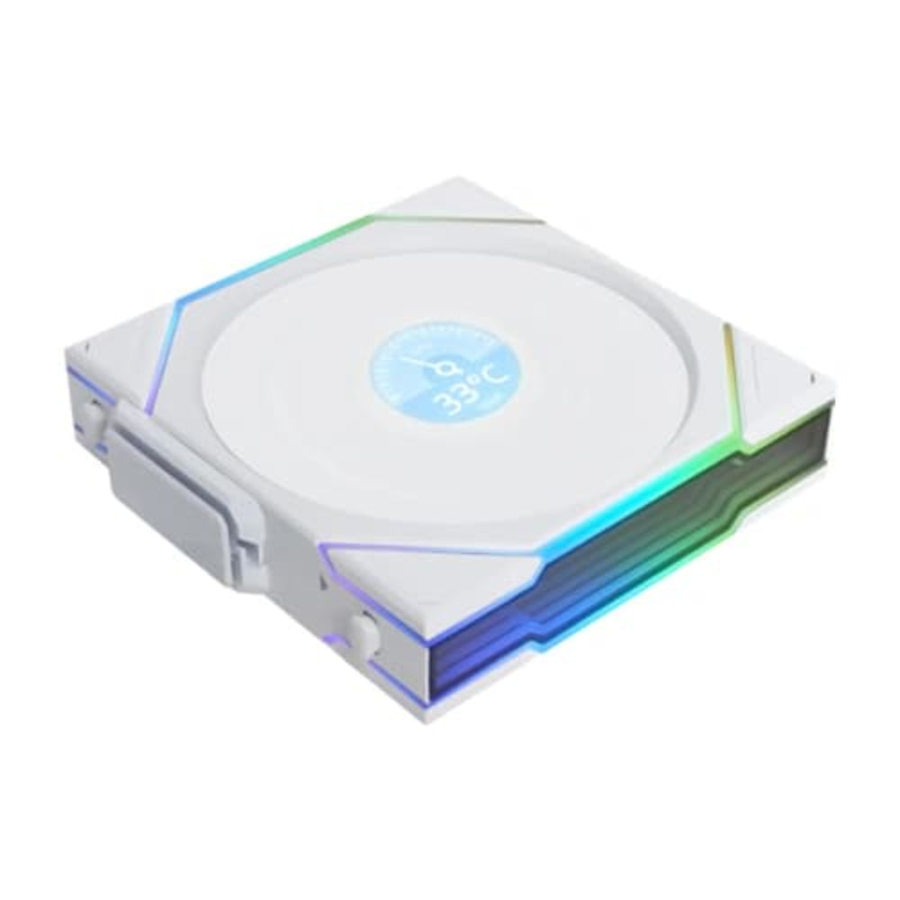LIAN LI Uni Fan TL120 Revese Blade 120mm LCD Wireless ARGB Cabinet Fan ( White ) ( Triple Pack )