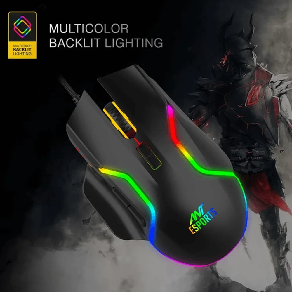 ANT ESPORTS GM340 Wired Ergonomic Gaming Mouse (GM340) (12800DPI) (8 Macro Button) (Black)