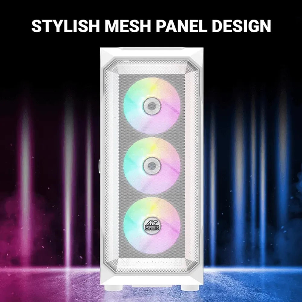 ANT ESPORTS ICE-410 TG Mesh ARGB EATX Mid Tower Cabinet (White)