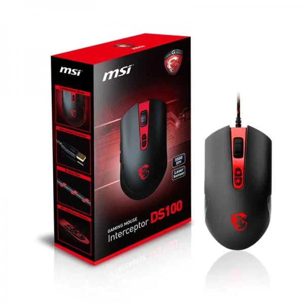 MSI Interceptor DS100 Wired Ergonomic Gaming Mouse ( INTERCEPTOR-DS100 ) ( 3500DPI / 8 Macro Button ) ( Black )