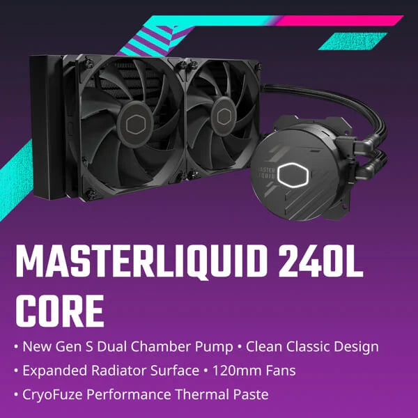 COOLER MASTER MasterLiquid ML240L Core Non-RGB 240mm CPU Liquid Cooler (Black)