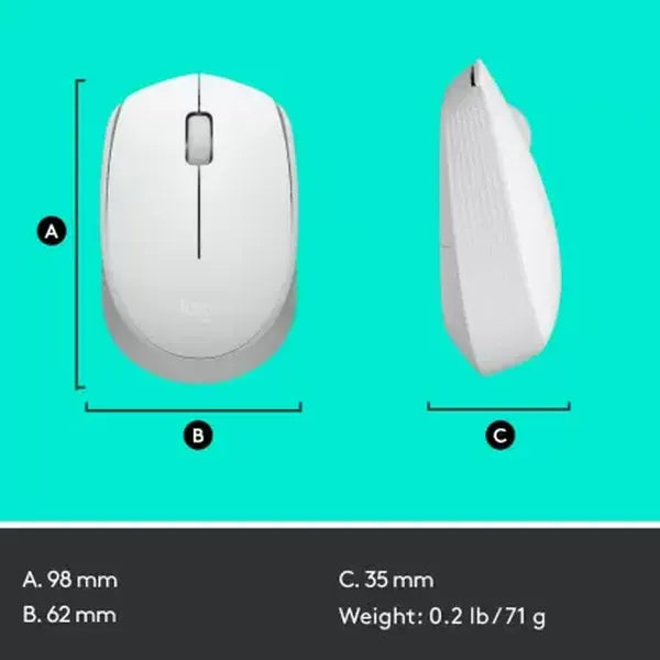 LOGITECH M171 Wireless Ambidextrous Gaming Mouse ( 1000DPI / 3 Macro Buttons ) ( Off-White )