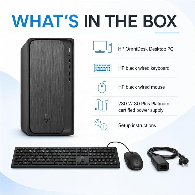 HP OmniDesk Desktop Tower, AMD Ryzen 5 8500G,16GB RAM,1TB SSD,Windows 11 Home,MS Office 24,Wired Keyboard & Mouse, M02-0005IN Desktop PC