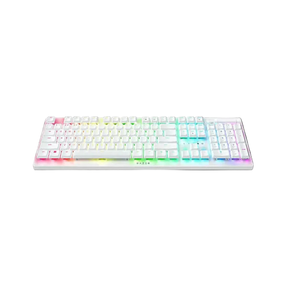 RAZER DeathStalker V2 Pro RGB Full Size Wireless + Bluetooth Low Profile Gaming Keyboard (White) (Clicky Optical Purple Switch)