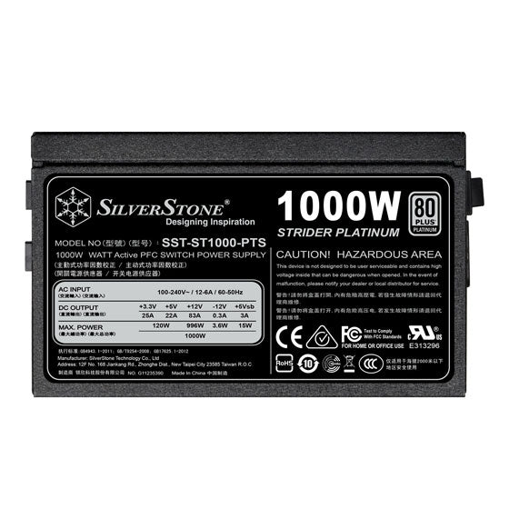 SILVERSTONE ST 1000 PTS 1000W 80+ Platinum Fully Modular ATX 2.0 Power Supply