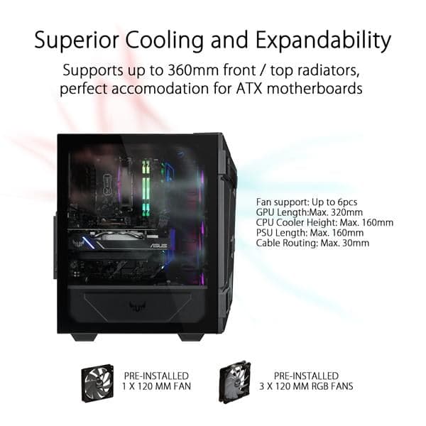 ASUS TUF Gaming GT301 ARGB ATX Mid Tower Cabinet (Black)