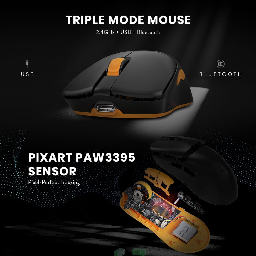 COSMIC BYTE Velox Wireless Tri-Mode Ambidextrous Gaming Mouse ( Black ) ( 26000DPI / 8 Macro Buttons )