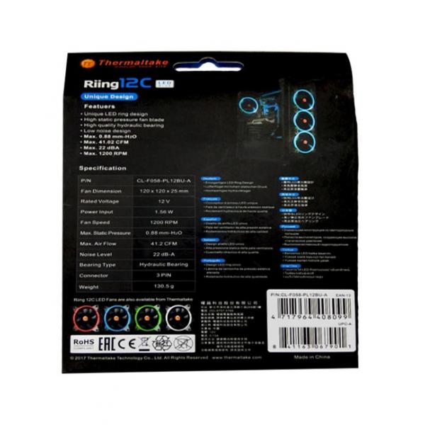 THERMALTAKE Riing 12 120mm RGB Blue LED Cabinet Fan (Black) (Single Pack)