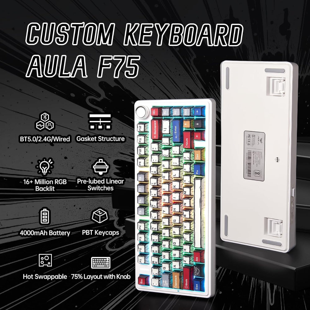 AULA F75 75% RGB Tri Mode Wireless Mechanical Gaming Keyboard ( Reaper Switch )