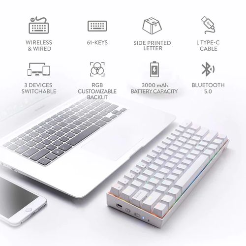 REDRAGON Draconic K599 Pro 60% RGB Semi Mechanical Wireless Gaming Keyboard ( White ) ( Brown Switch )