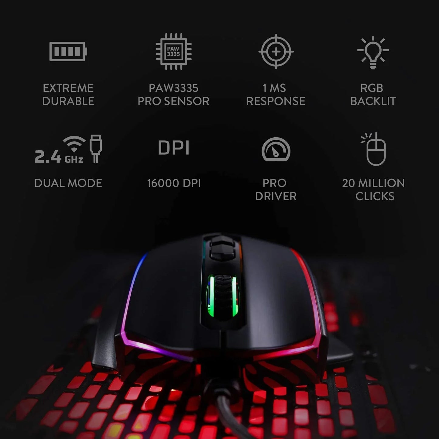 REDRAGON M686 Vampire Wired Ergonomic Gaming Mouse ( M686 ) ( 16000DPI / 8 MAcro Button ) ( Black )