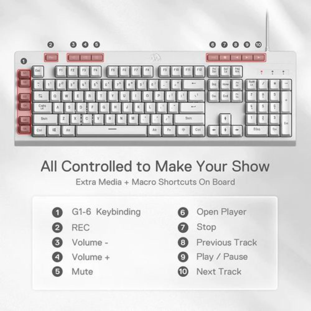 REDRAGON Shiva K512 Full Size Membrane Wired Gaming Keyboard ( White )
