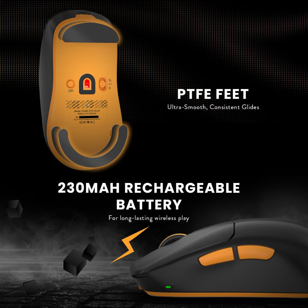 COSMIC BYTE Velox Wireless Tri-Mode Ambidextrous Gaming Mouse ( Black ) ( 26000DPI / 8 Macro Buttons )