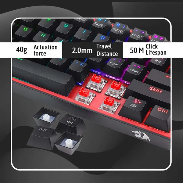 REDRAGON K616 Fizz Pro 60% Mechanical Wired Gaming Keyboard ( Black ) ( Red Linear Switch )