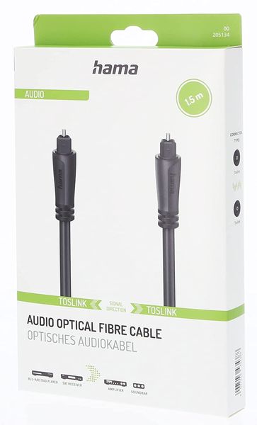 Hama 205134 Audio Optical Fibre Cable ODT Plug (Toslink) 1.5m Cable