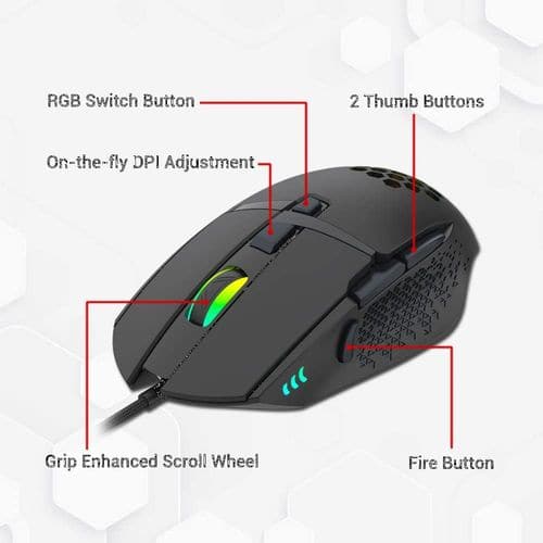CLAW Dawon Wired Ergonomic Gaming Mouse ( 6400DPI / 7 Macro Buttons ) ( Black )