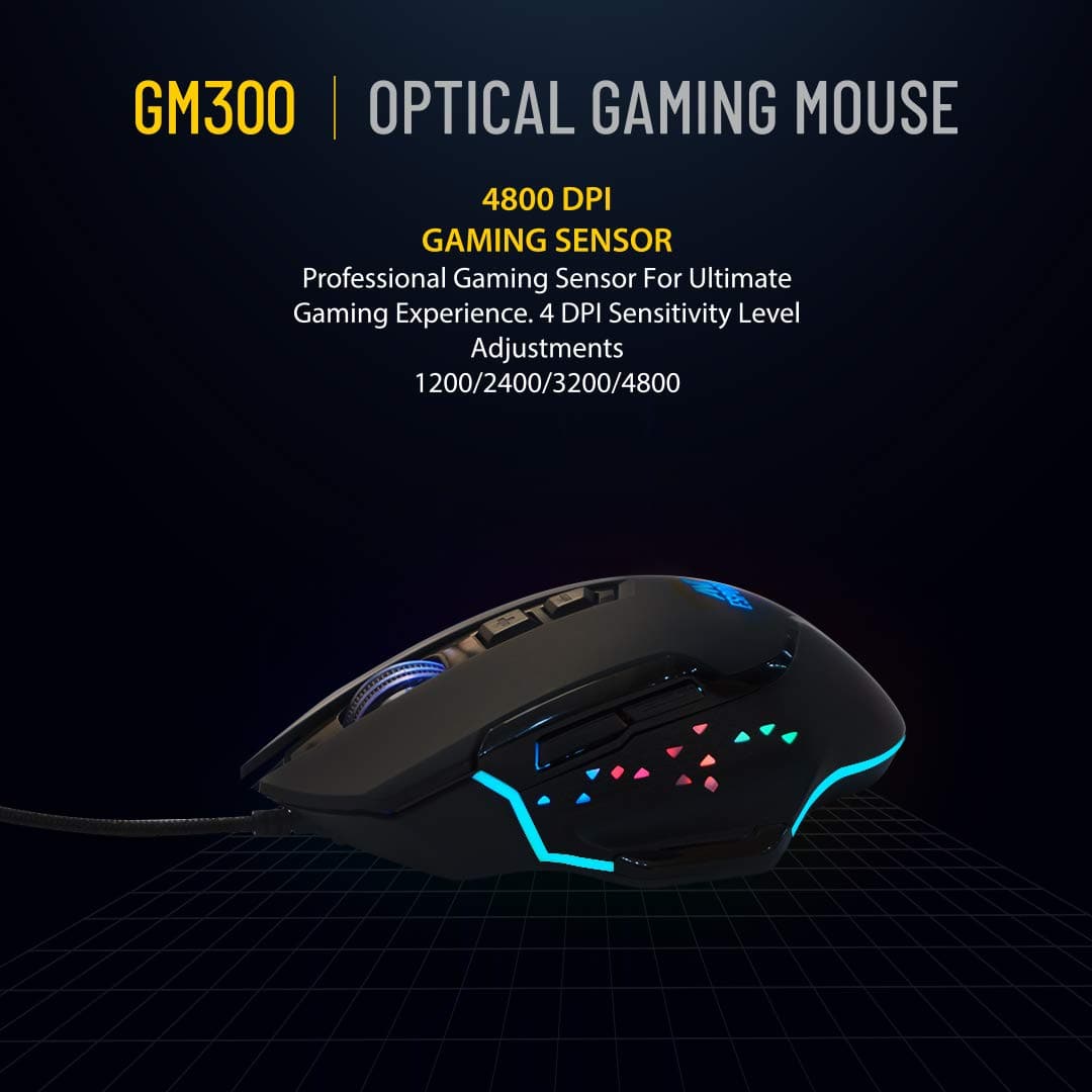 ANT ESPORTS GM300 Wired Ergonomic RGB Gaming Mouse ( GM300-RGB ) ( 4800DPI / 7 Macro Buttons ) ( Black )