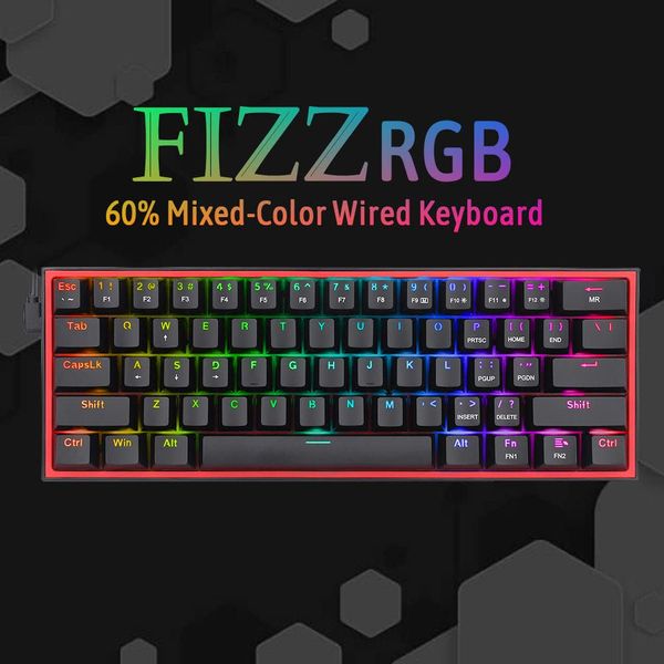 REDRAGON K617 Fizz 60% Mechanical Wired Gaming Keyboard ( Black ) ( Red Linear Switch )