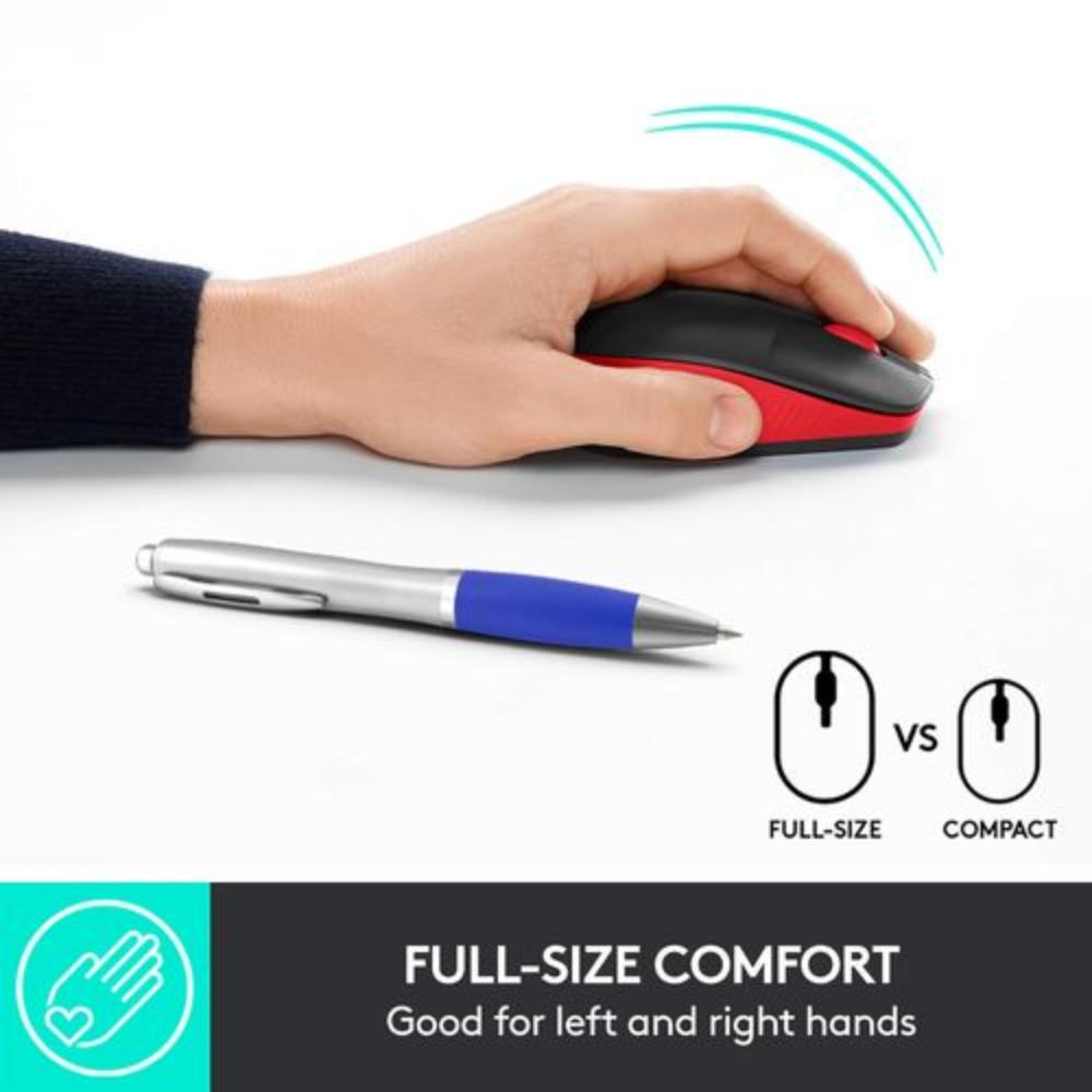 LOGITECH M190 Wireless Ambidextrous Gaming Mouse ( 鈥?10-005915 ) ( 1000DPI / 3 Macro Button ) ( Red )