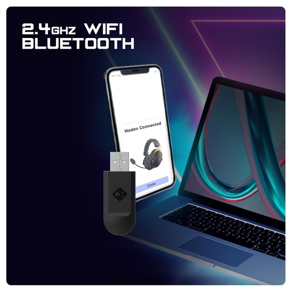 COSMIC BYTE Hades 2.4GHz Wireless+Bluetooth 7.1 Surround Gaming Headphone With Mic ( Black ) ( PC/P5/XBox )