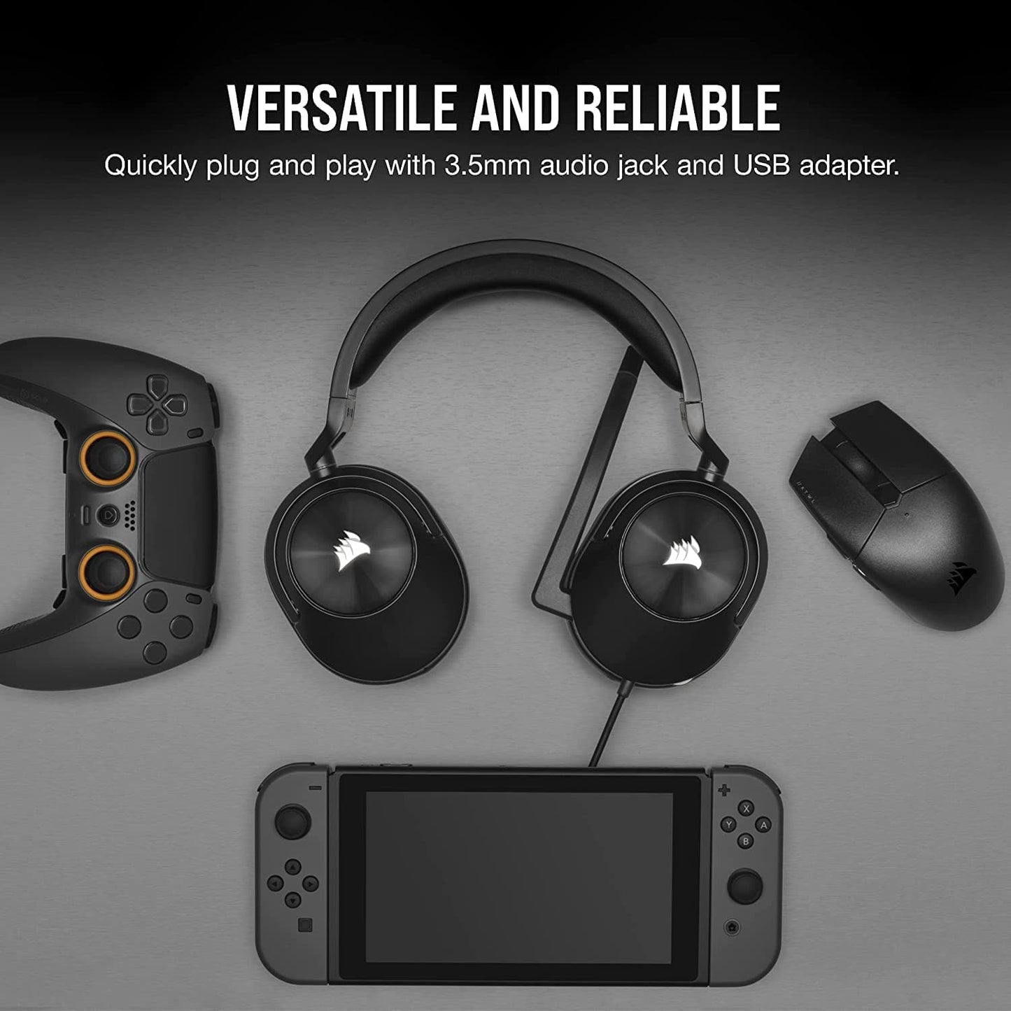 CORSAIR HS55 Wired 7.1 Surround Gaming Headphone With Mic ( Carbon ) ( PC/Mobile/PS )