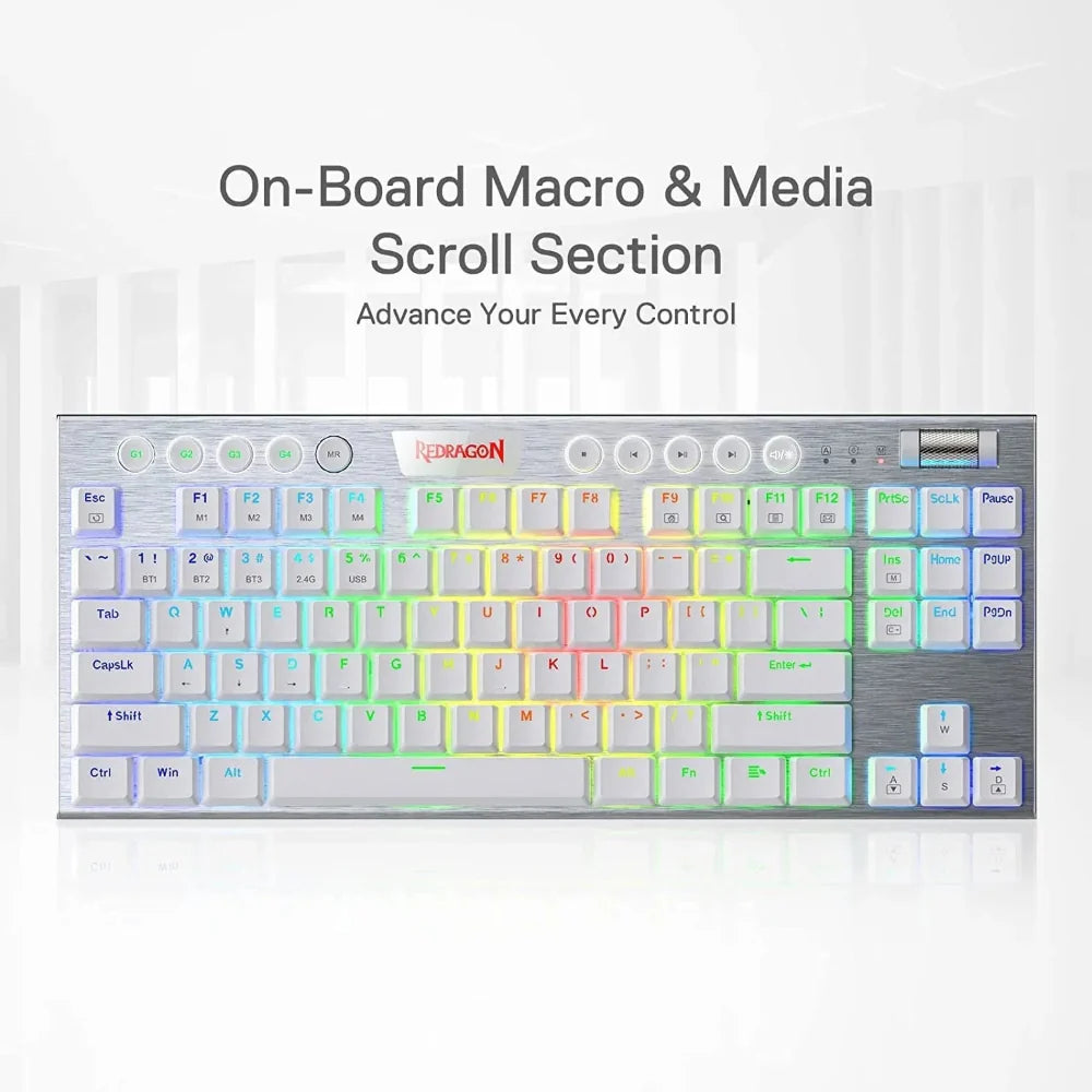 REDRAGON K621 Horus Tenkeyless Low Profile Mechanical Switch Wireless + Bluetooth Gaming Keyboard ( White )