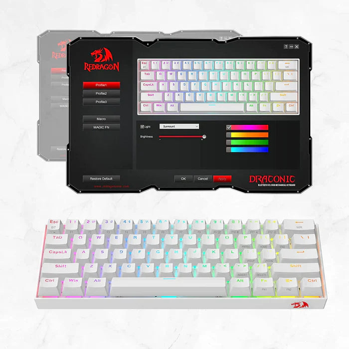 REDRAGON K530 Pro Draconic 60% Mechanical Wireless Gaming Keyboard ( White ) ( Red Switch )