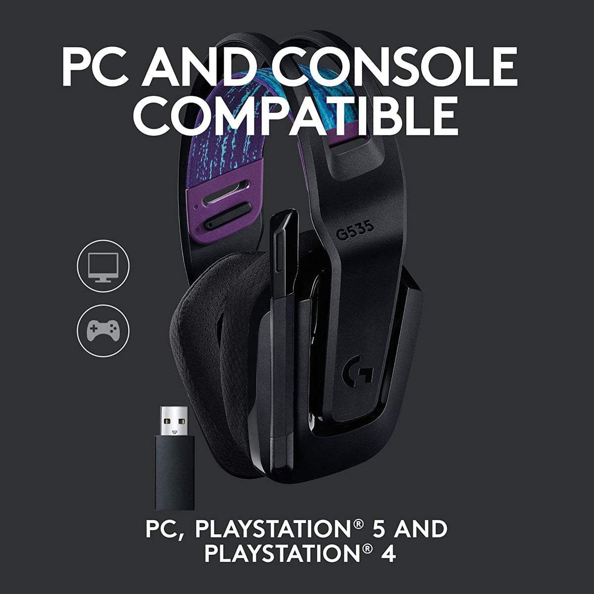LOGITECH G535 Lightspeed Wireless Stereo Gaming Headphone ( Black ) ( PC / Mobile / Mac )