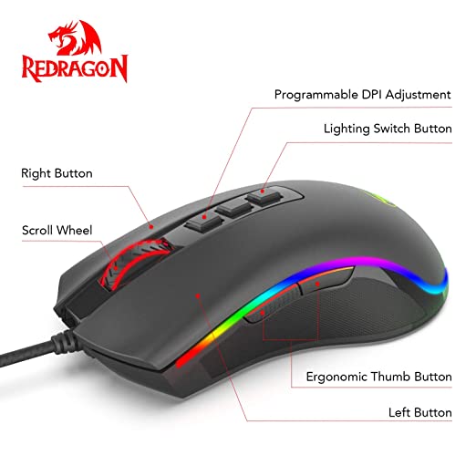REDRAGON Cobra M711 Wired Ergonomic Gaming Mouse ( Cobra M711 ) ( 10000DPI / 8 Macro Button ) ( Black )