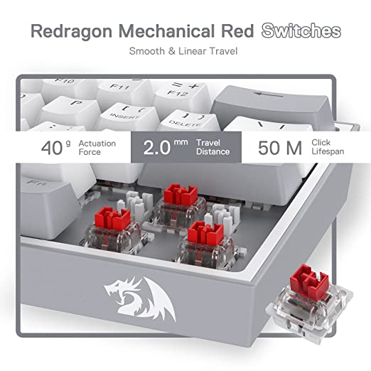 REDRAGON K617 Fizz 60% Mechanical Wired Gaming Keyboard ( White / Grey ) ( Red Linear Switch )