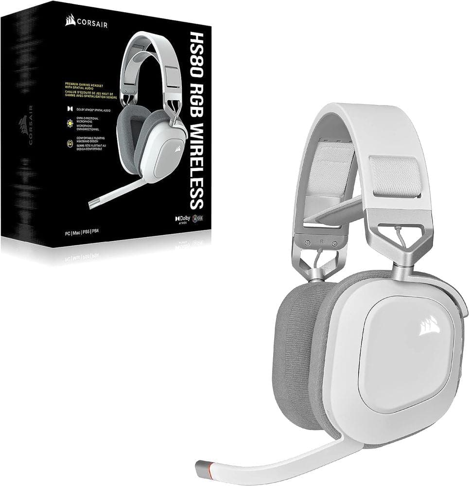 CORSAIR HS80 RGB Wireless 7.1 Surround Gaming Headphone With Mic ( White ) ( PC/PS5/PS4 )
