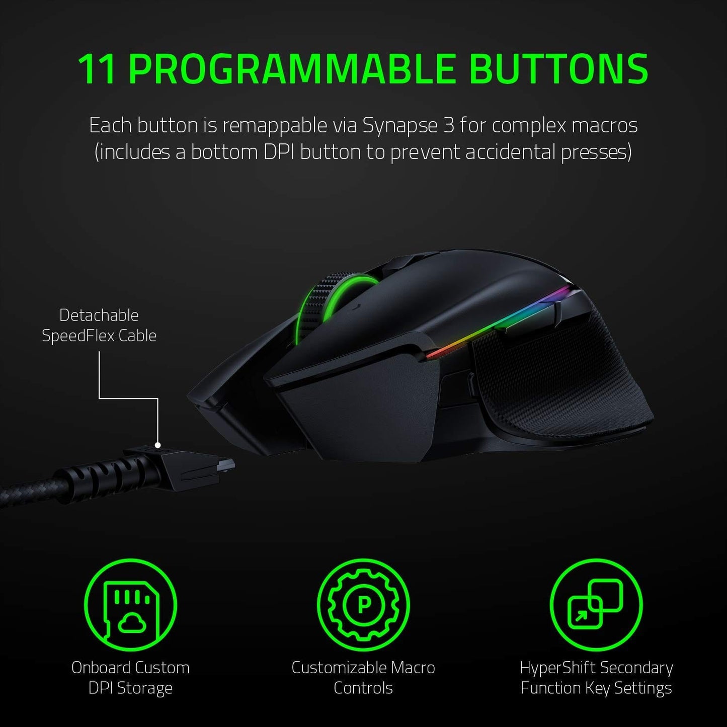 RAZER Basilisk Ultimate Hyperspeeed Wireless Ergonomic Gaming Mouse ( RZ01-03170100-R3A1 ) ( 20000DPI / 11 Macro Button ) ( Black )