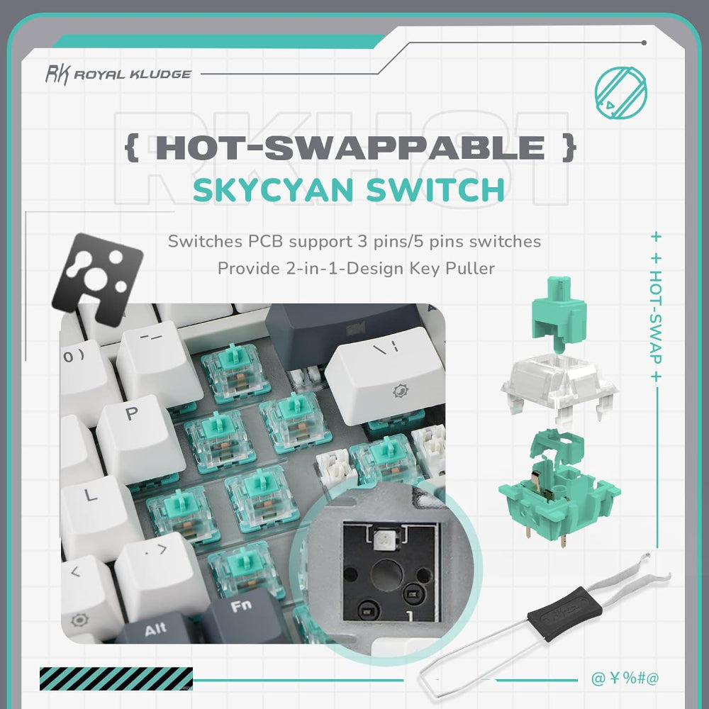 ROYAL KLUDGE RK H81 75% Wireless Mechanical Gaming Keyboard ( White ) ( SkyCyan Switch )