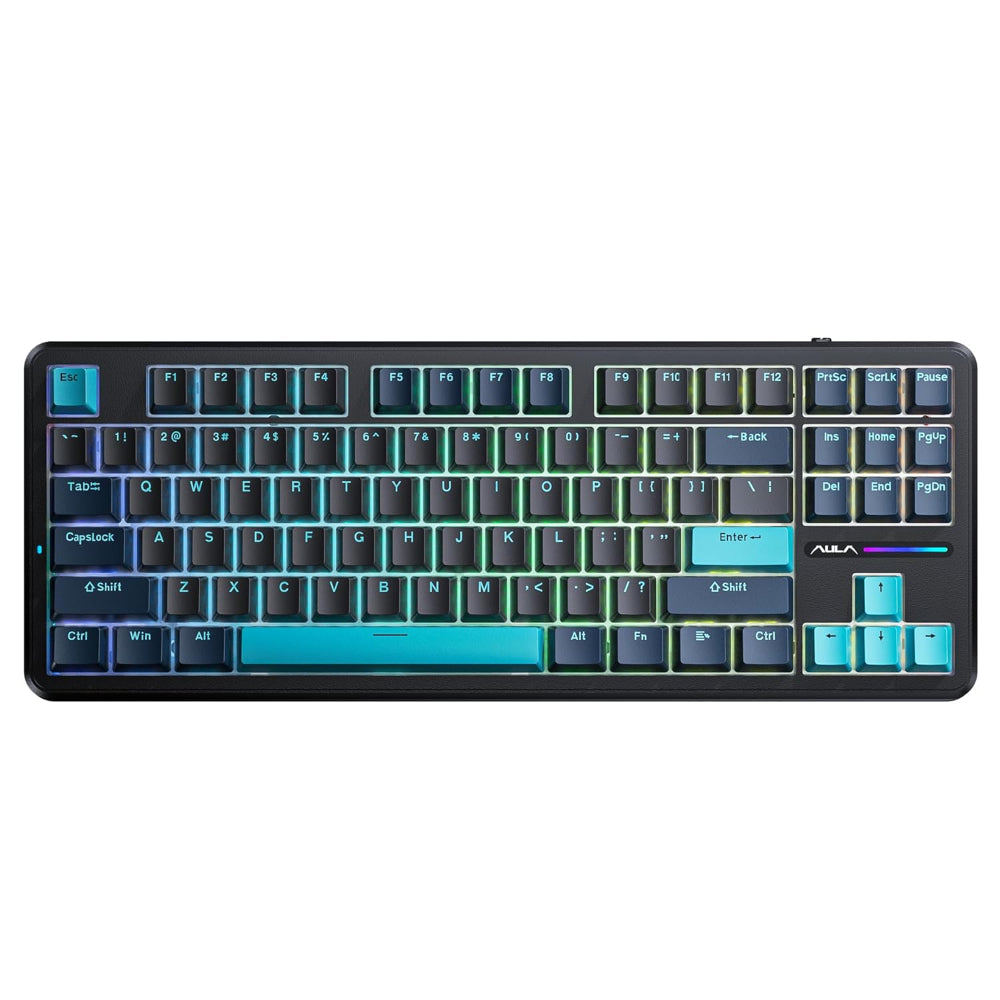 AULA F87 75% RGB Wireless Mechanical Gaming Keyboard ( Gray Wood Switch ) ( Blue / Black / Cyan ) ( F87CW )
