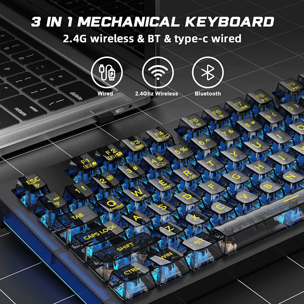 AULA F2183 TKL RGB Wireless Bluetooth Mechanical Gaming Keyboard ( Black ) ( Clicky Blue Switch ) (‎F2183)