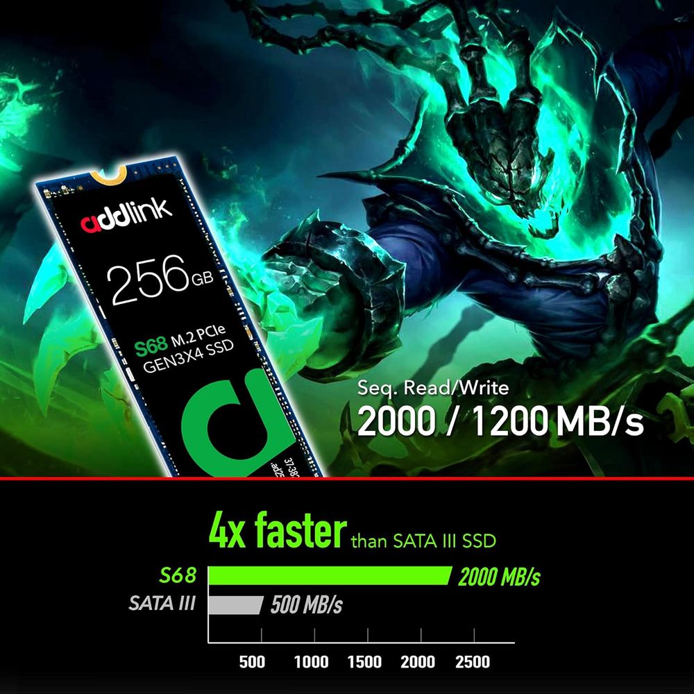 ADDLINK S68 256GB M.2 NVME Gen3 Internal Solid State Drive ( SSD )