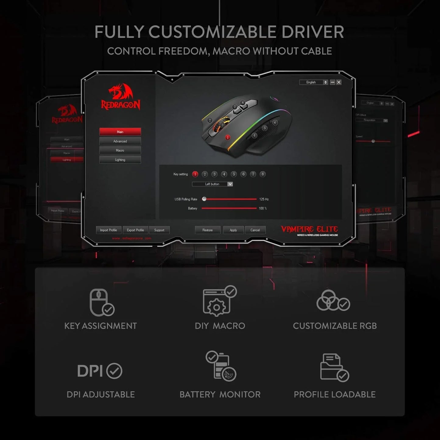 REDRAGON M686 Vampire Wired Ergonomic Gaming Mouse ( M686 ) ( 16000DPI / 8 MAcro Button ) ( Black )