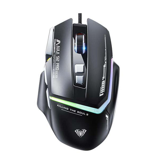 AULA S12 Pro RGB Ergonomic Wired Gaming Mouse ( Black ) ( 12800DPI / 8 Macro Buttons )