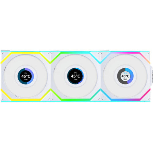 LIAN LI Uni Fan SL120 LCD 120mm ARGB Wireless Cabinet Fan (White) (Triple Pack)