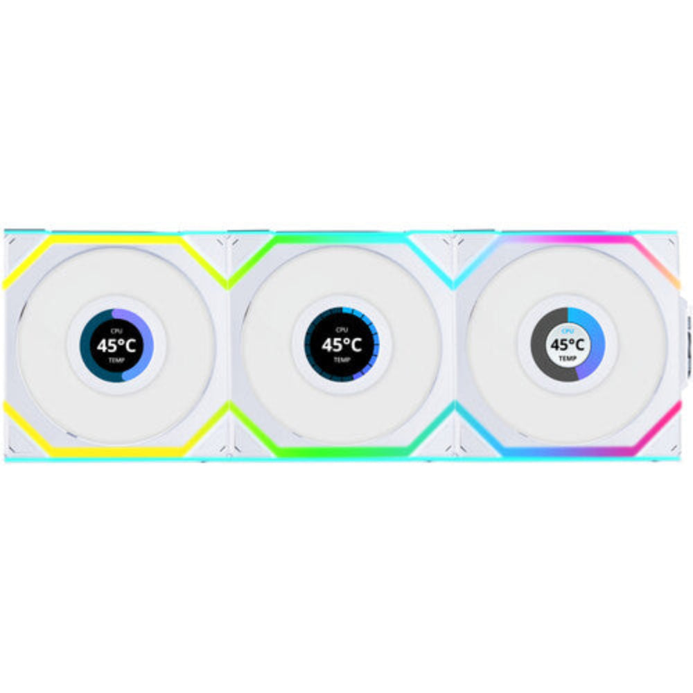 LIAN LI Uni Fan SL120 LCD 120mm ARGB Wireless Cabinet Fan (White) (Triple Pack)