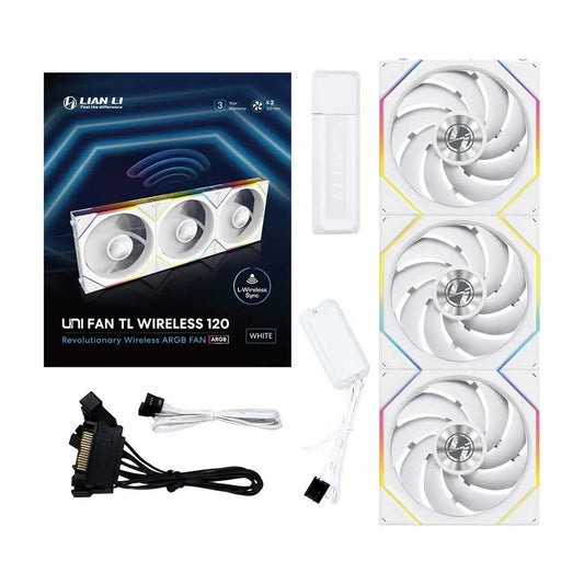 LIAN LI Uni Fan TL120 120mm Wireless ARGB Cabinet Fan (White) (Triple Pack)