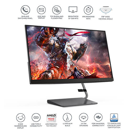 LENOVO Q24h-10 23.8 Inch 2K 75Hz IPS Panel 99%SRGB AMD Freesync Monitor